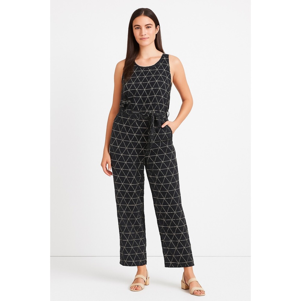 Madewell 1937 Black Geometric Triangle Print Sleeveless Tie Waist Jumpsuit M